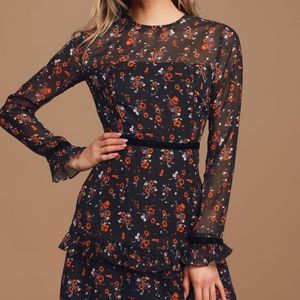 Lulus Floral To See Black Floral Print Long Sleeve Mini Dress